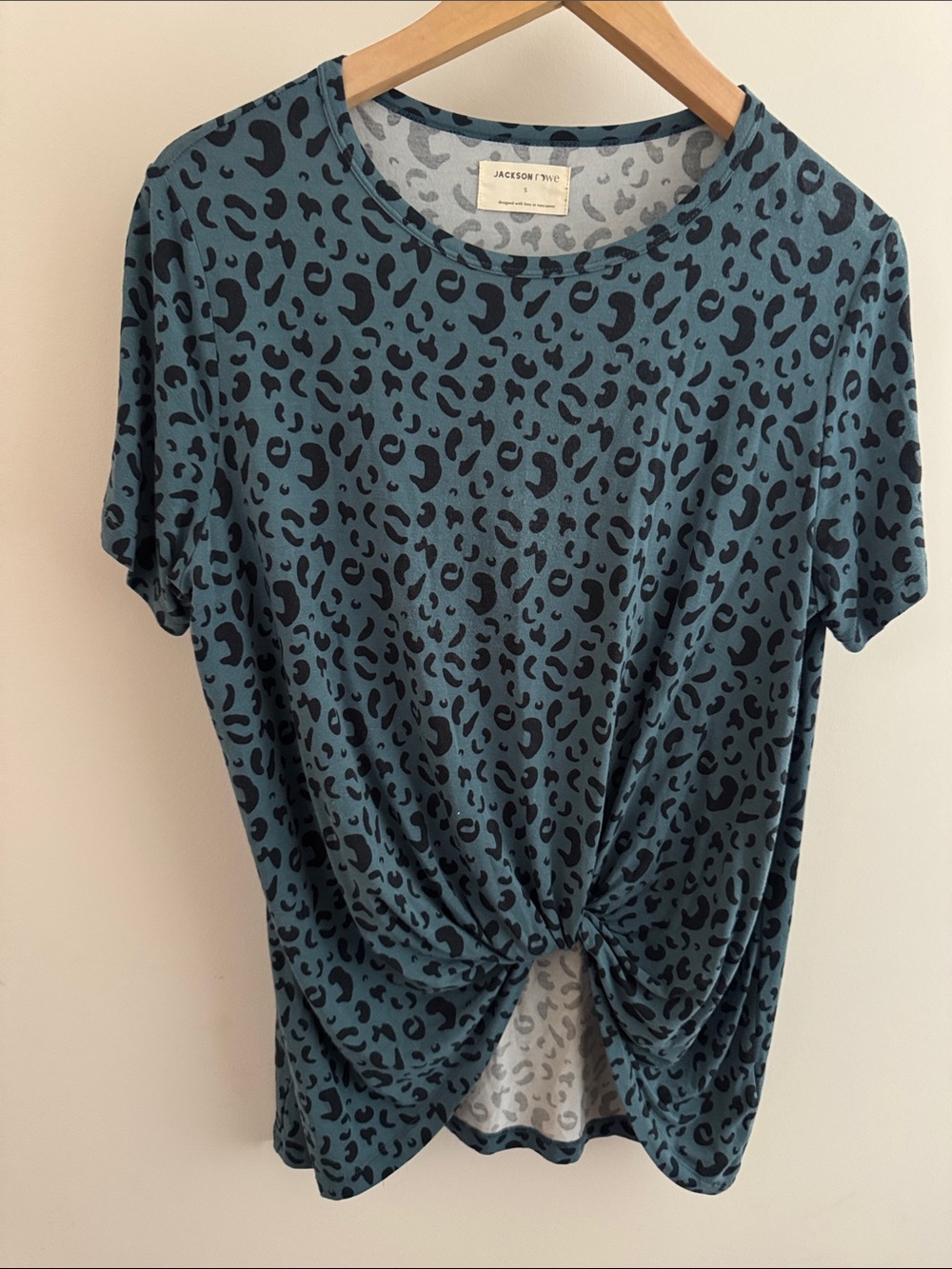 Jackson Rowe Teal and Black Leopard Twist-Front Tee Modal/Spandex Blend